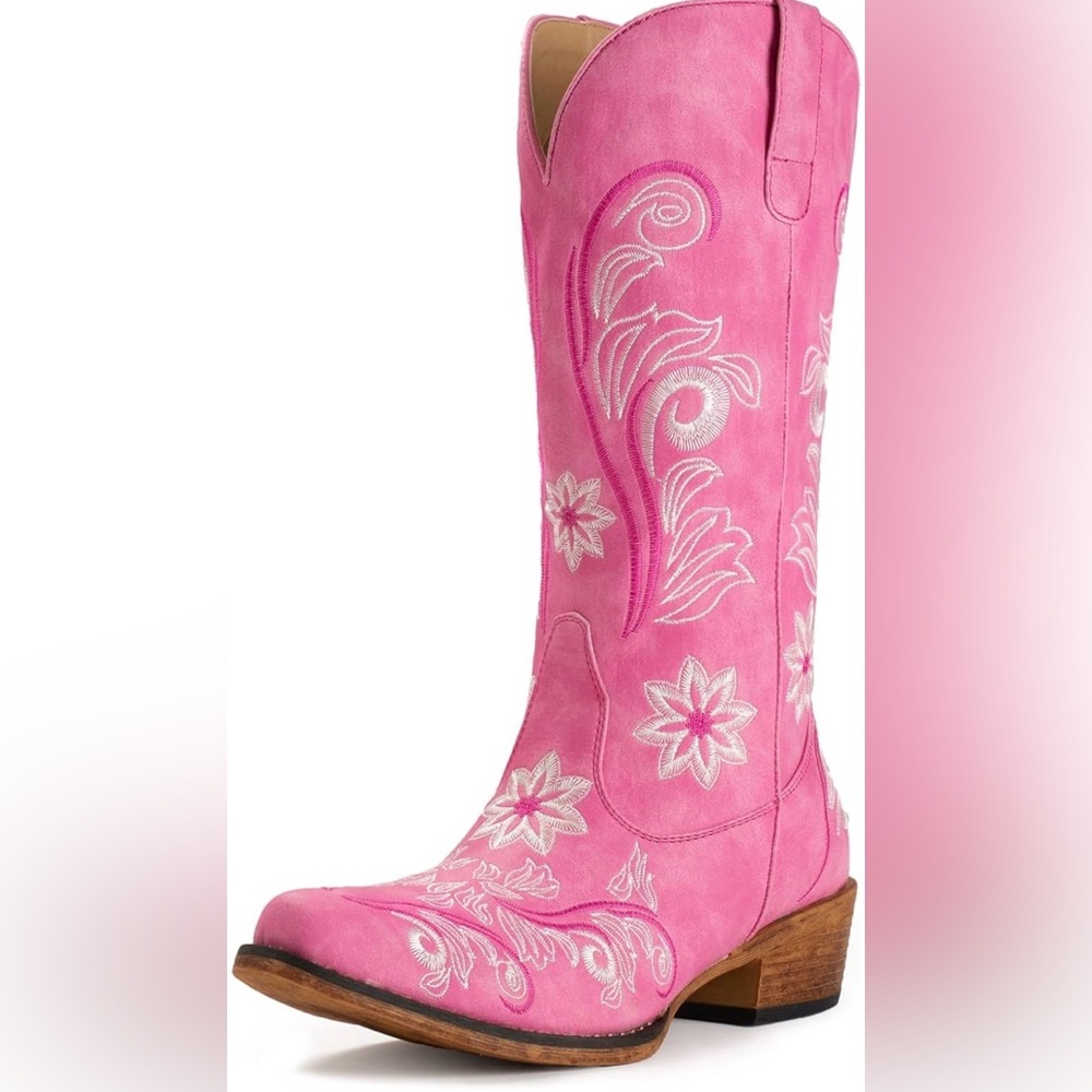 Pink Embroidered Vintage Inspiref knee High Western Boots